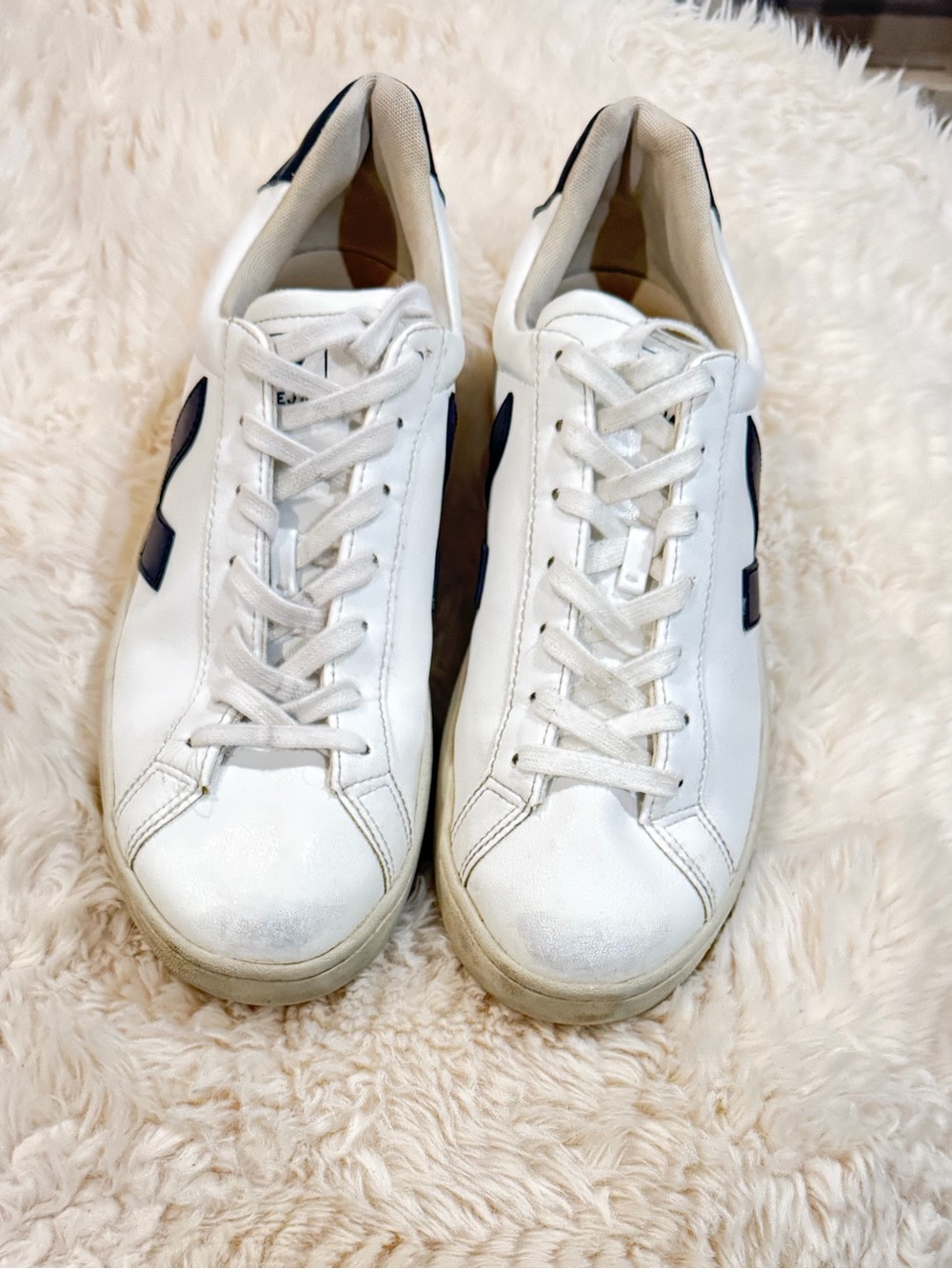Veja White Sneakers with Navy V Logo
